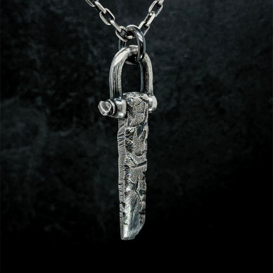 Distressed Sterling Silver Bar Necklace with D-Shackle