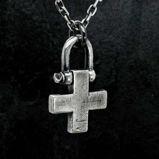 Brutalist Greek Cross Necklace in Sterling Silver