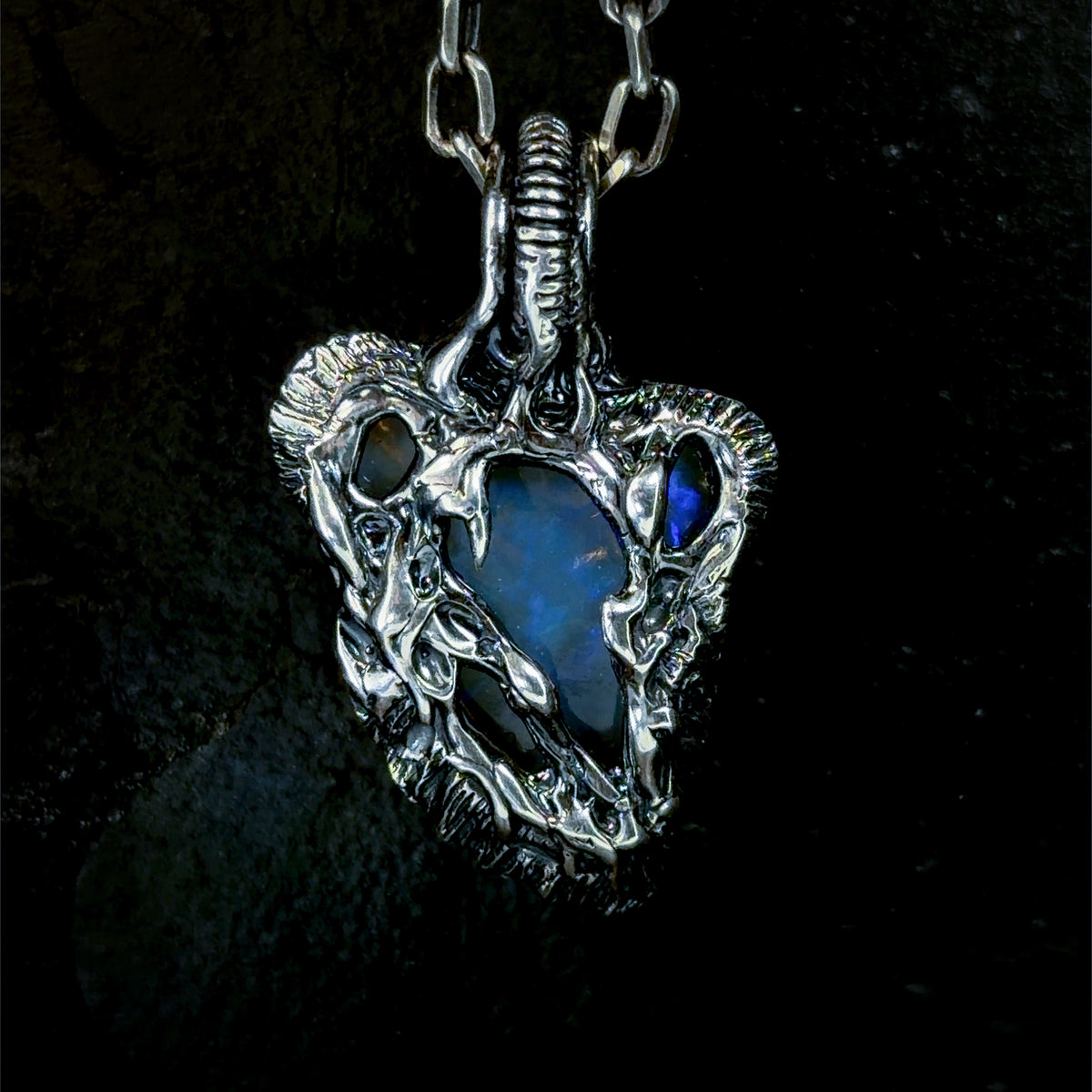 5.6ct Freeform Lightning Ridge Crystal Opal Carving Set in Oxidised Sterling Silver — One of a Kind Pendant