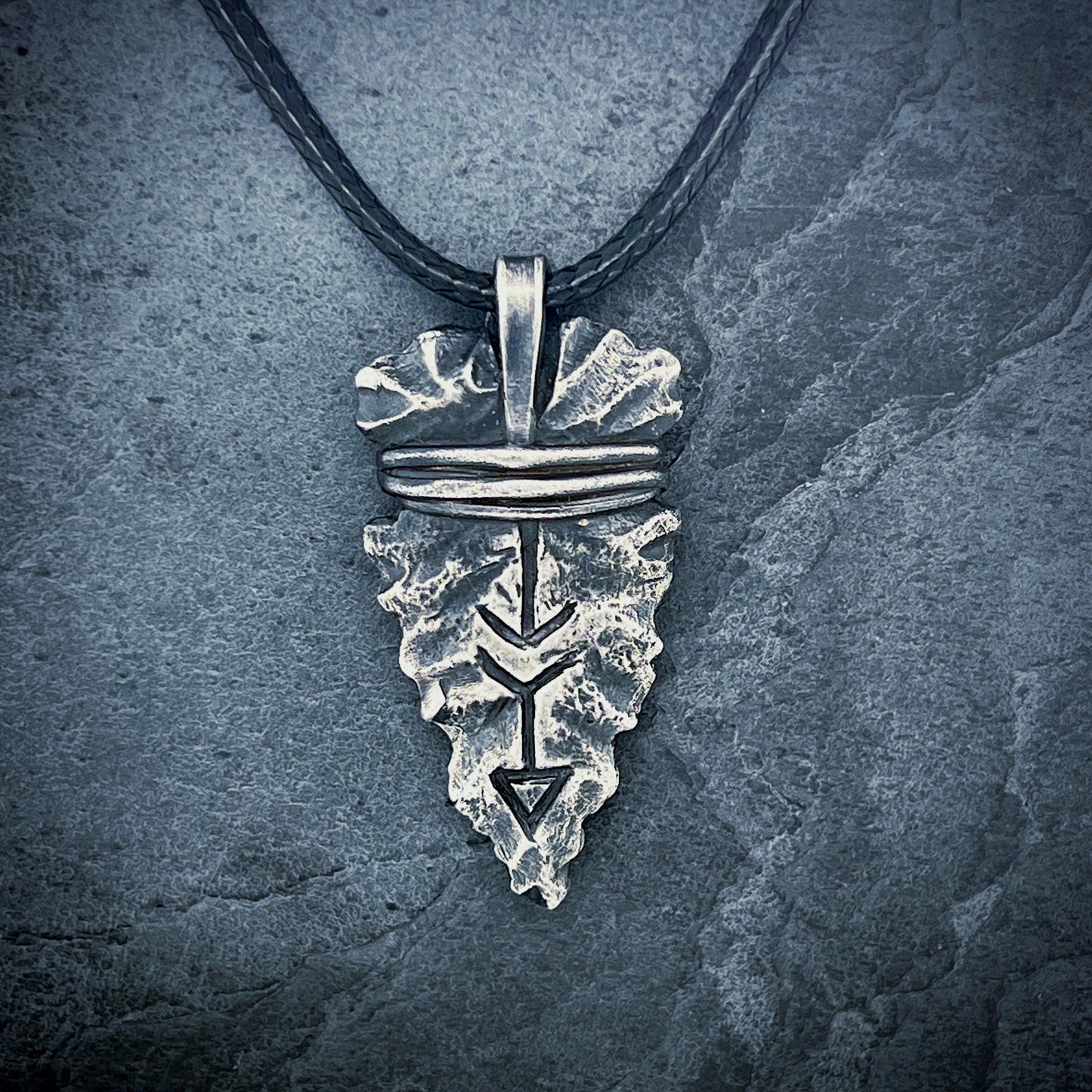 Sterling Silver Arrowhead Necklace: Hand Carved Native American Peace Symbol Pendant