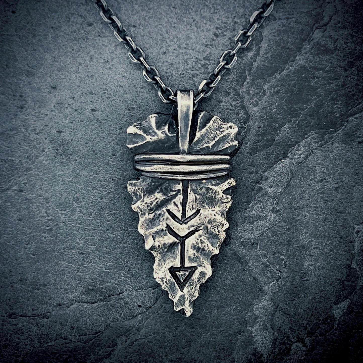 Sterling Silver Arrowhead Necklace: Hand Carved Native American Peace Symbol Pendant