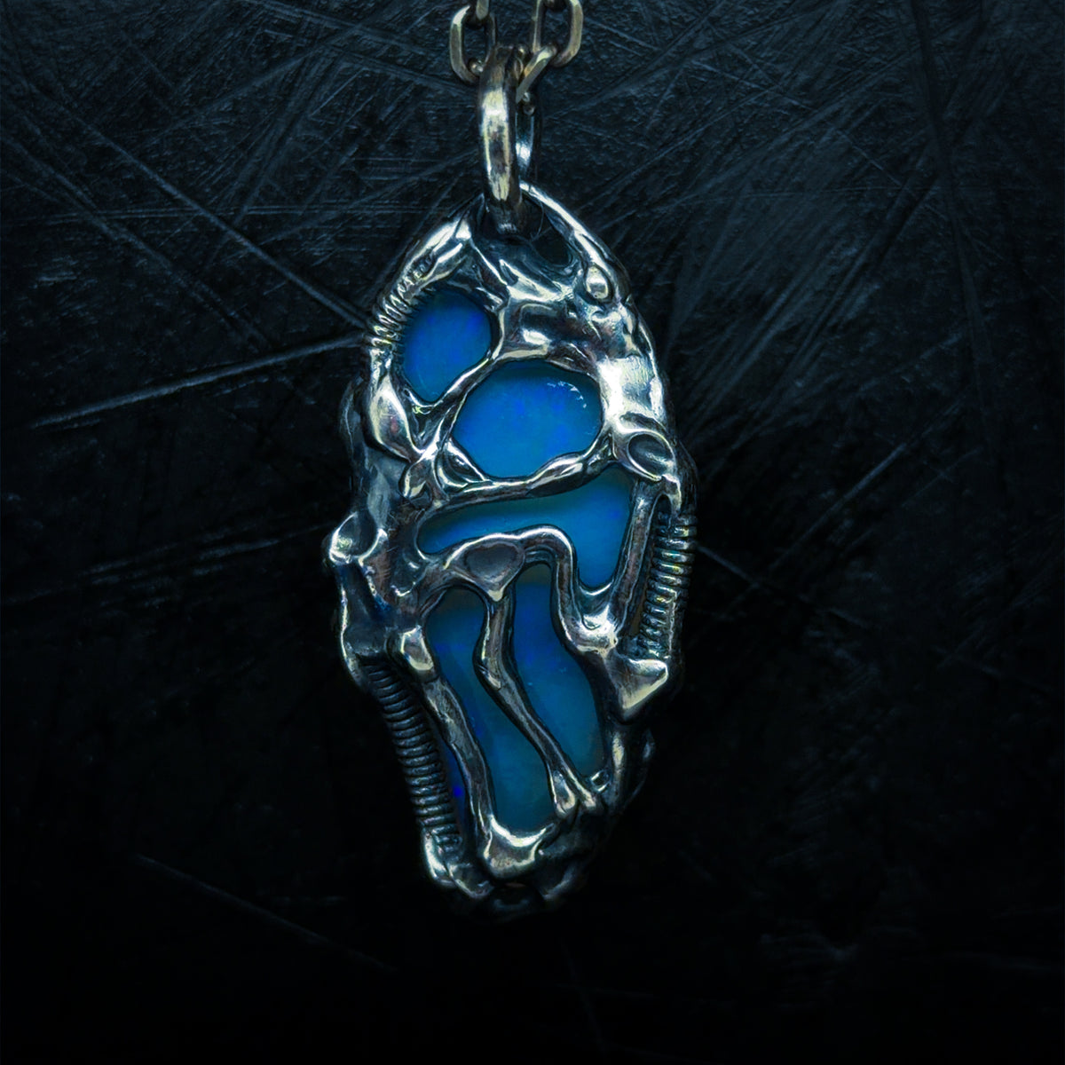 16.5ct Freeform Lightning Ridge Crystal Opal Carving Set in Oxidised Sterling Silver — One of a Kind Pendant