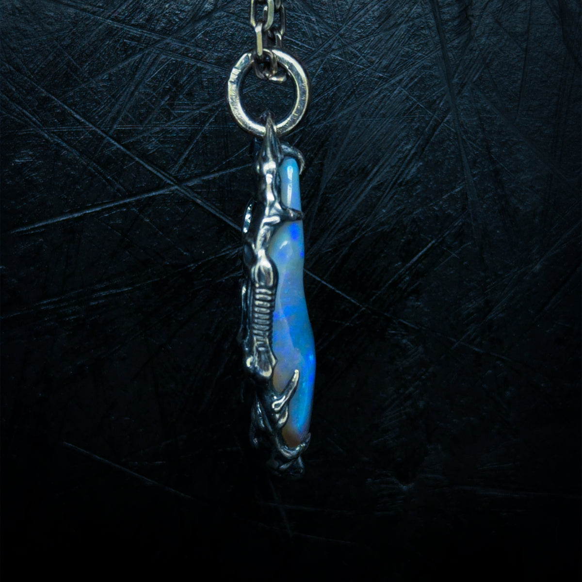 16.5ct Freeform Lightning Ridge Crystal Opal Carving Set in Oxidised Sterling Silver — One of a Kind Pendant