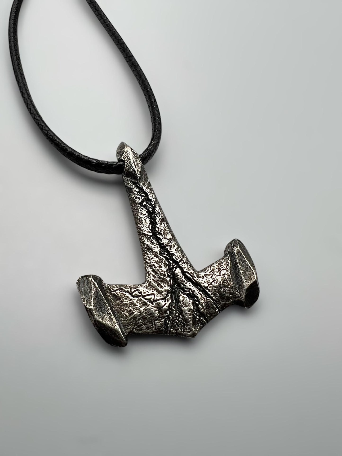 Hand Carved Sterling Silver Mjolnir Pendant: Thor Hammer Necklace