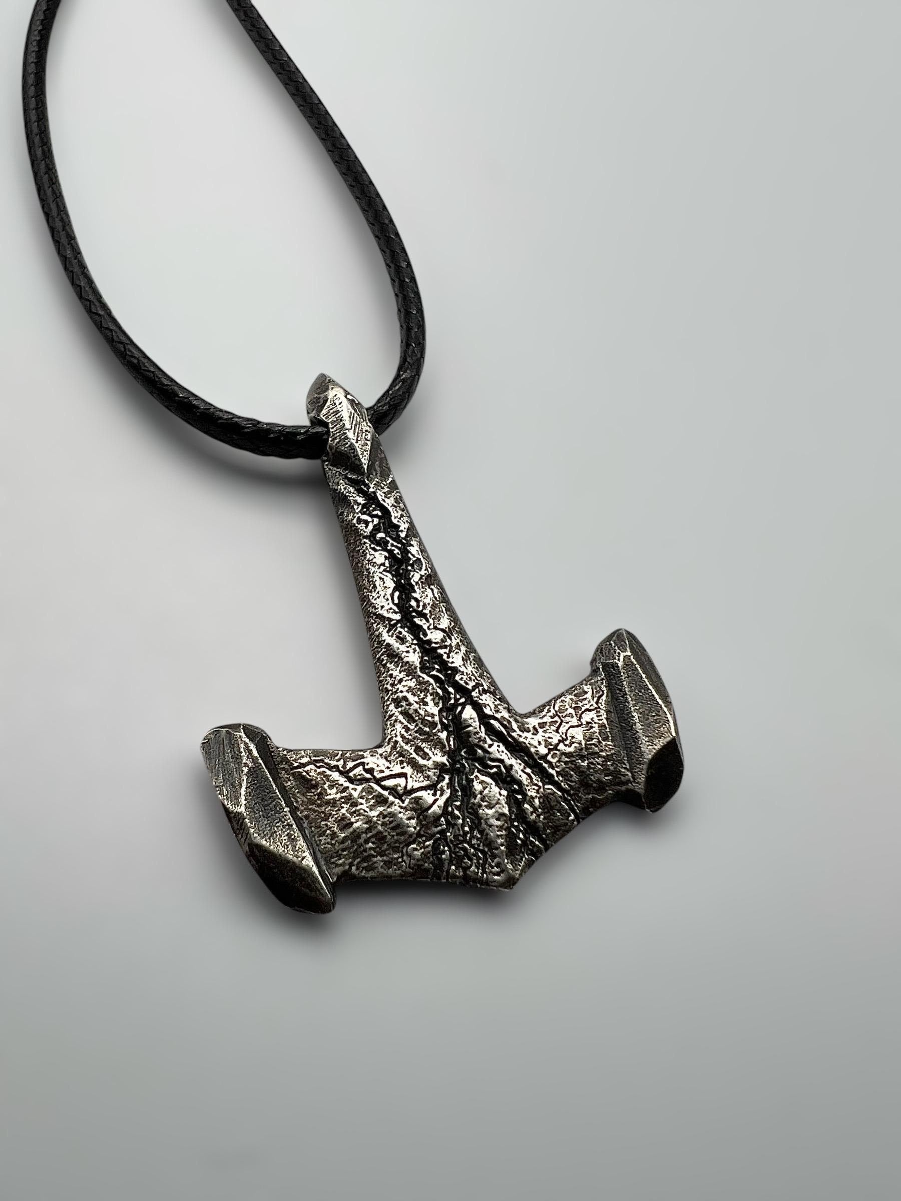 Hand Carved Sterling Silver Mjolnir Pendant: Thor Hammer Necklace