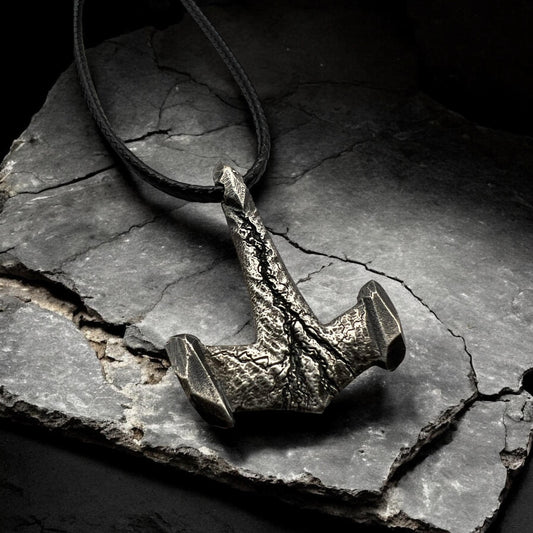 Hand Carved Sterling Silver Mjolnir Pendant: Thor Hammer Necklace