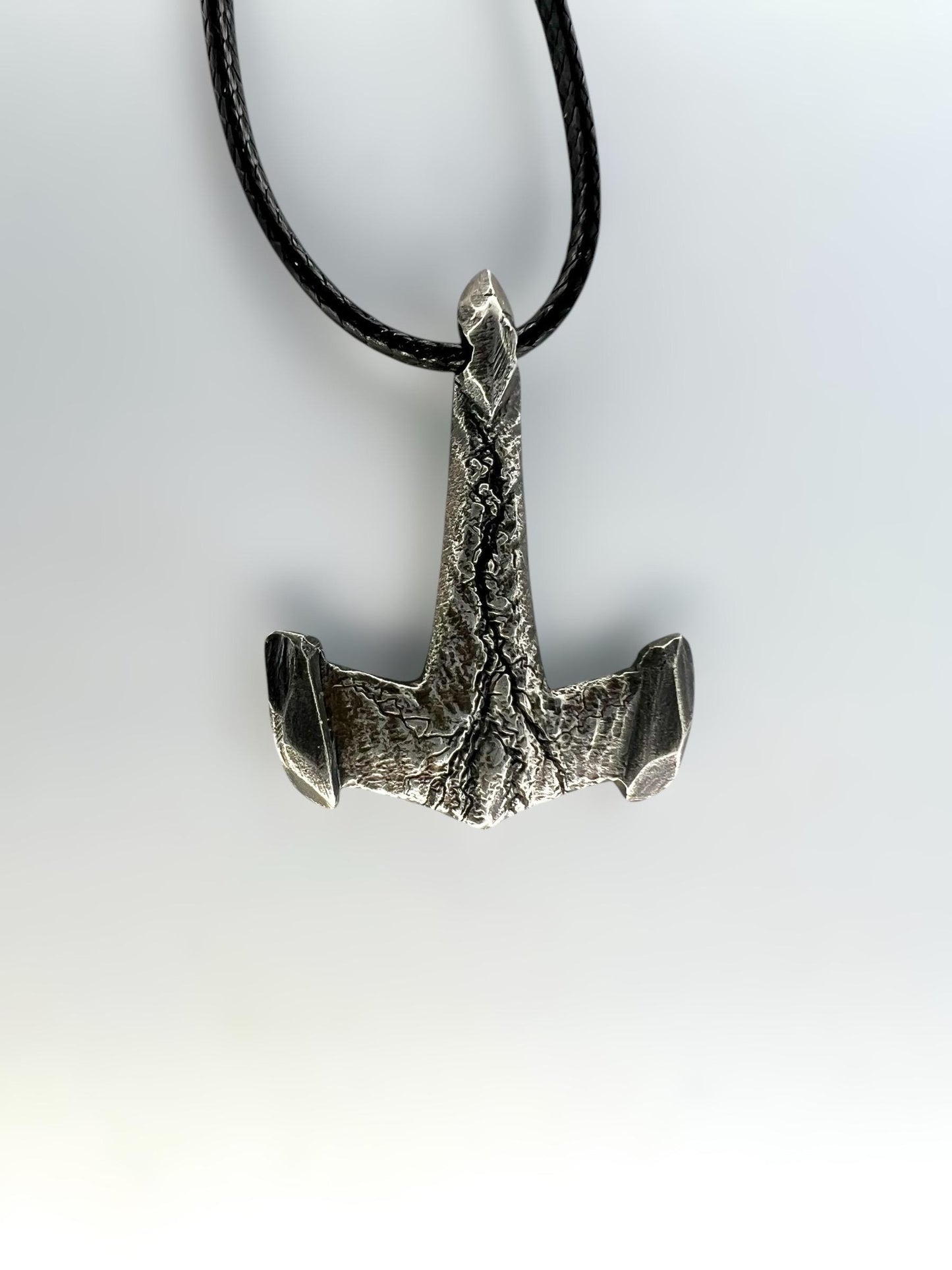 Hand Carved Sterling Silver Mjolnir Pendant: Thor Hammer Necklace