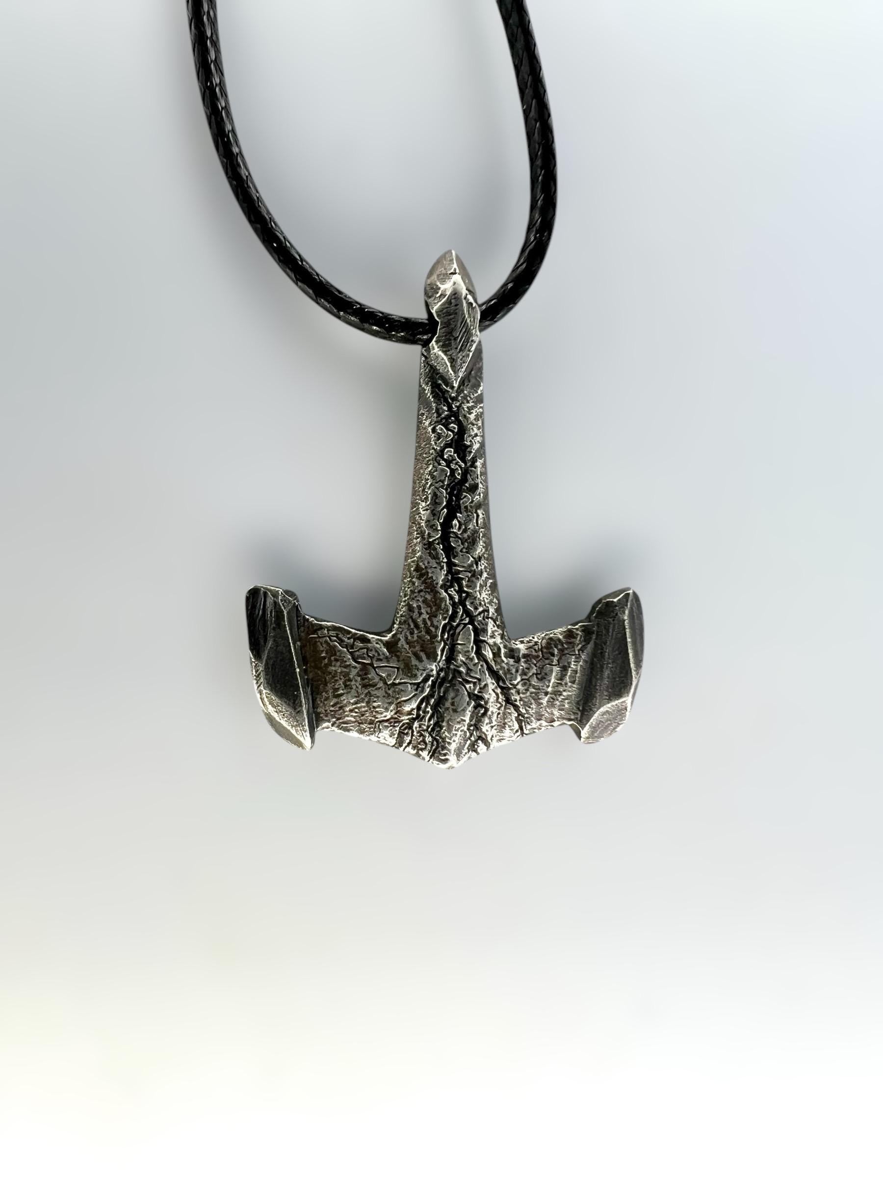 Hand Carved Sterling Silver Mjolnir Pendant: Thor Hammer Necklace