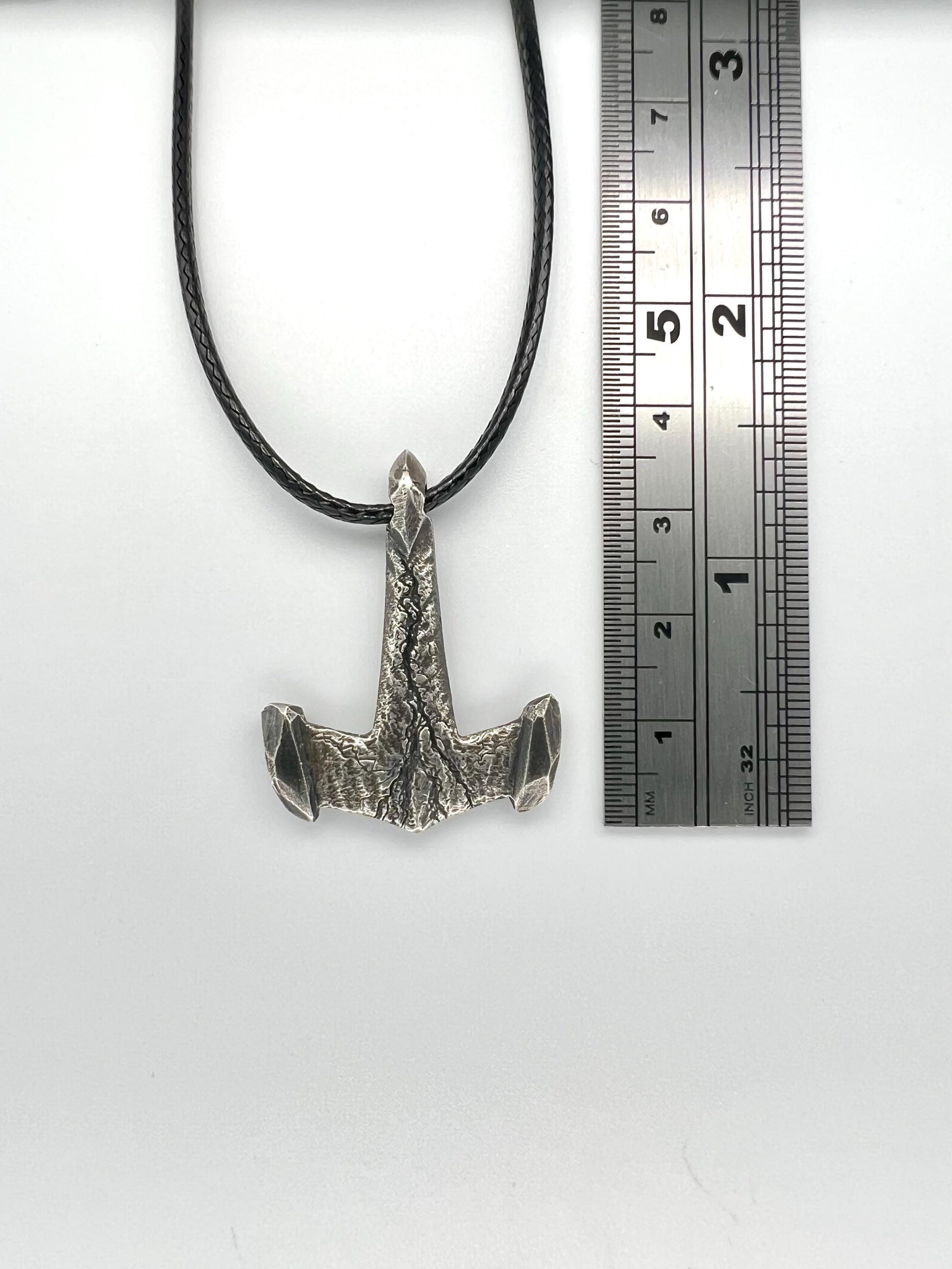 Hand Carved Sterling Silver Mjolnir Pendant: Thor Hammer Necklace