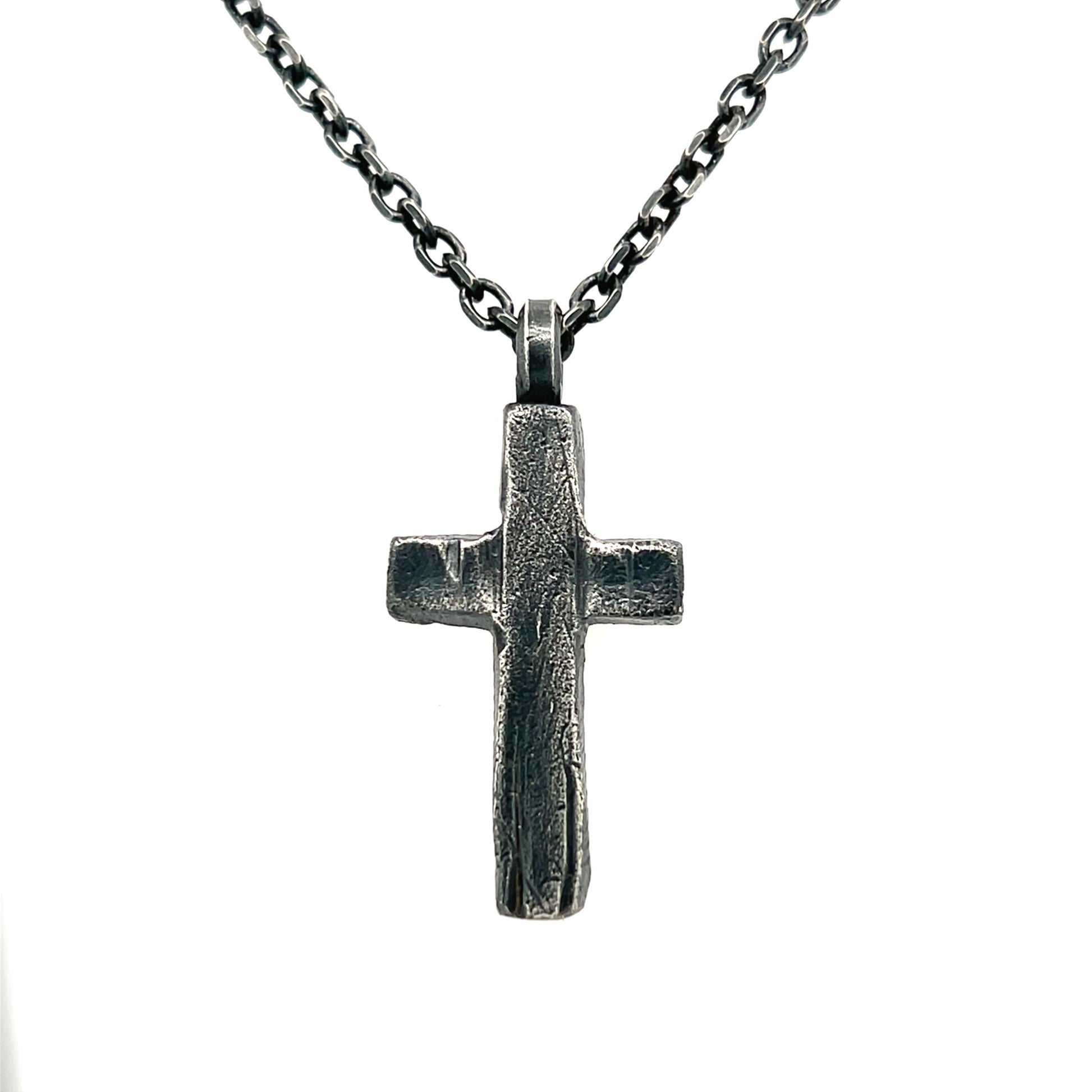 Oxidized Sterling Silver Cross Necklace: Handmade Rustic Crucifix Pendant