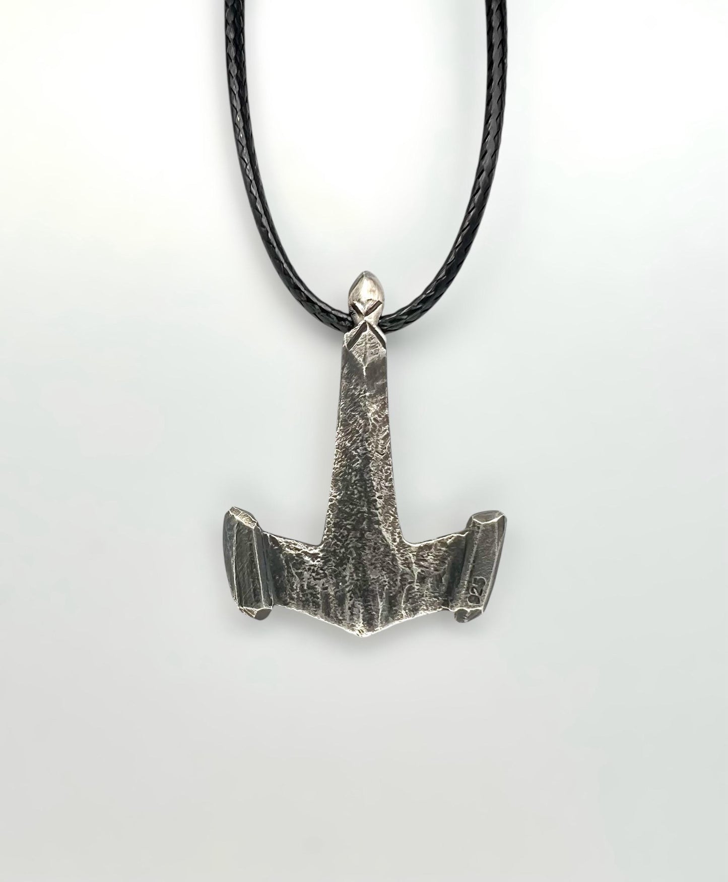 Hand Carved Sterling Silver Mjolnir Pendant: Thor Hammer Necklace