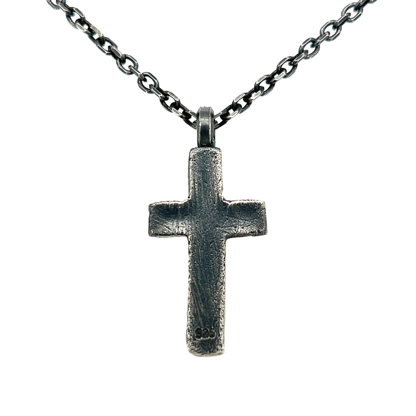 Oxidized Sterling Silver Cross Necklace: Handmade Rustic Crucifix Pendant