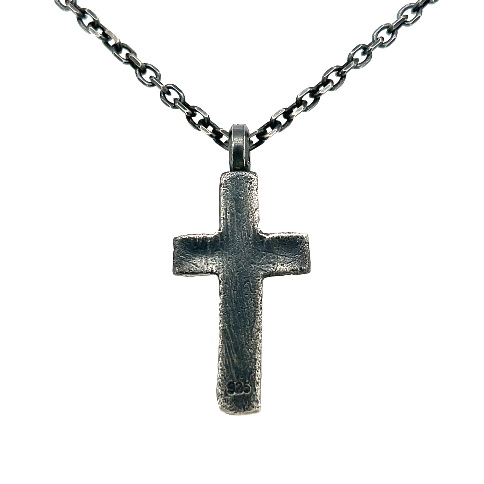 Oxidized Sterling Silver Cross Necklace: Handmade Rustic Crucifix Pendant