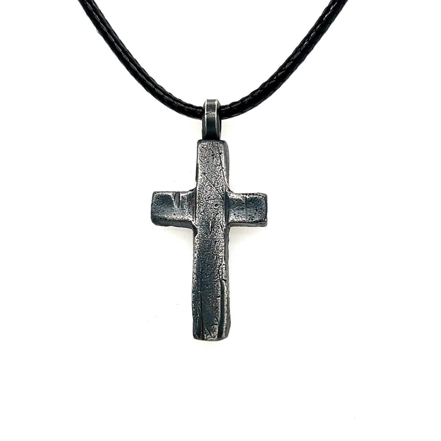 Oxidized Sterling Silver Cross Necklace: Handmade Rustic Crucifix Pendant