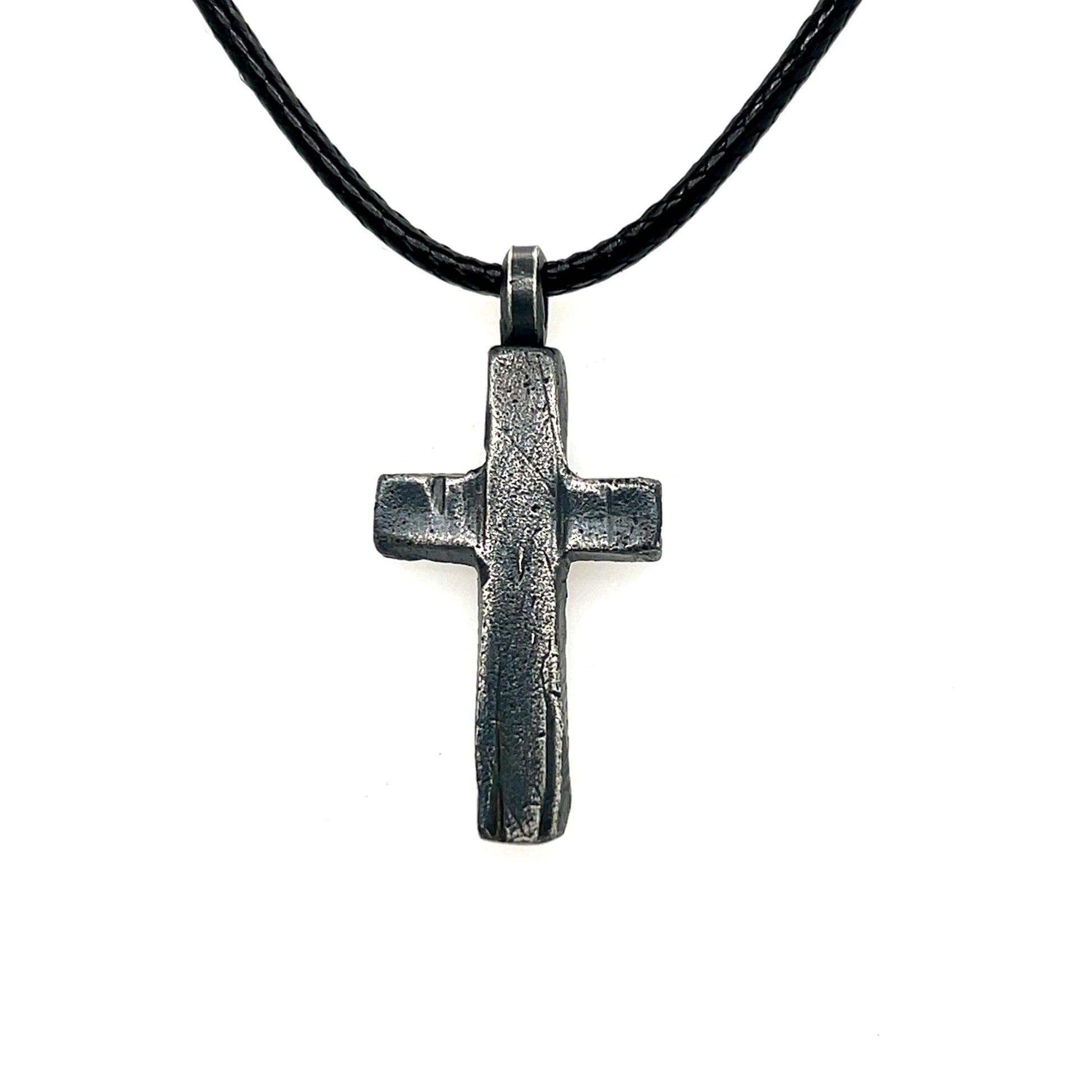 Oxidized Sterling Silver Cross Necklace: Handmade Rustic Crucifix Pendant