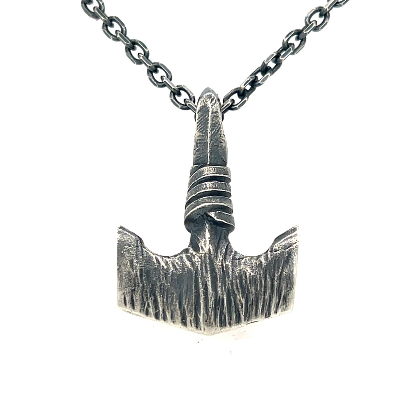 Hand Carved Sterling Silver Mjolnir Pendant - Thor's Hammer Necklace