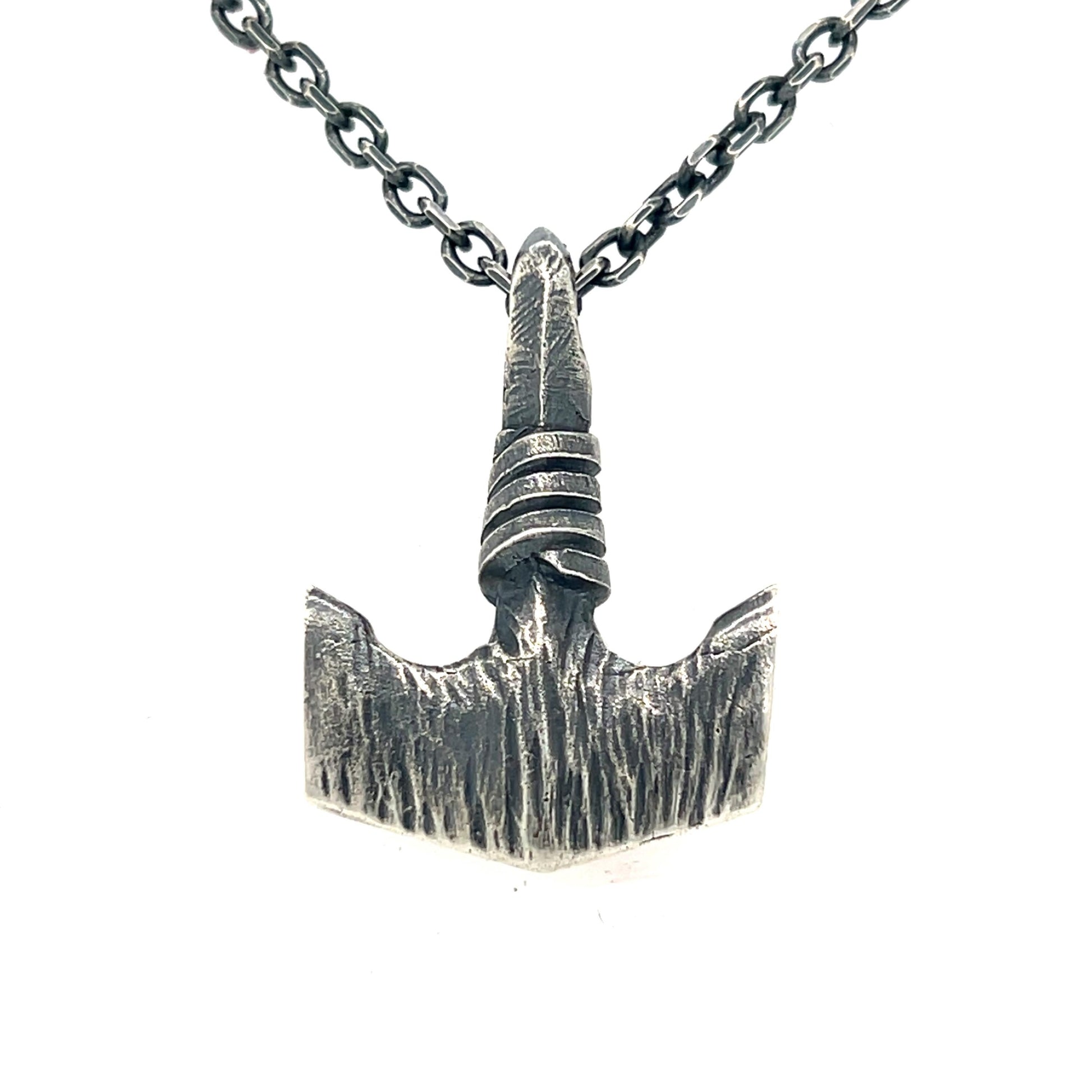 Hand Carved Sterling Silver Mjolnir Pendant - Thor's Hammer Necklace