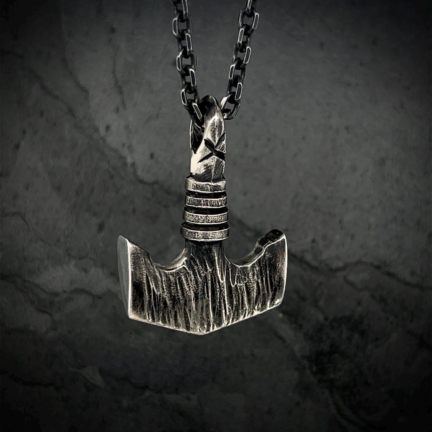 Hand Carved Sterling Silver Mjolnir Pendant - Thor's Hammer Necklace