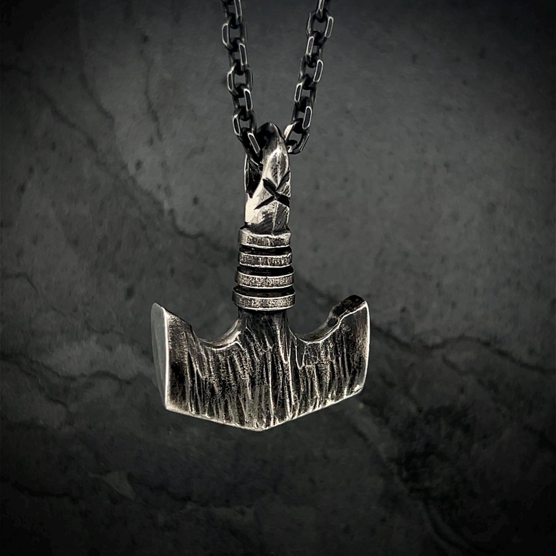 Hand Carved Sterling Silver Mjolnir Pendant - Thor's Hammer Necklace