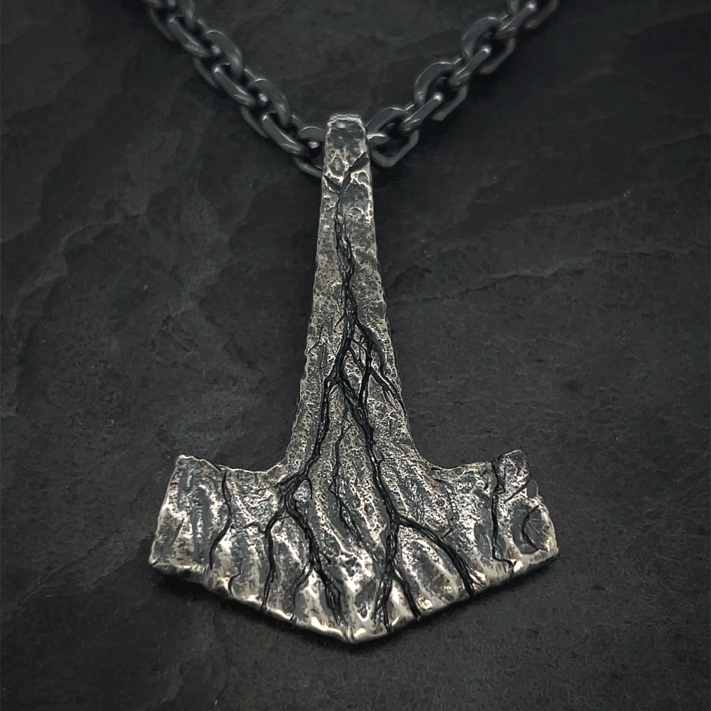 Large Battleworn Sterling Silver Mjolnir Pendant: Thor's Hammer Necklace