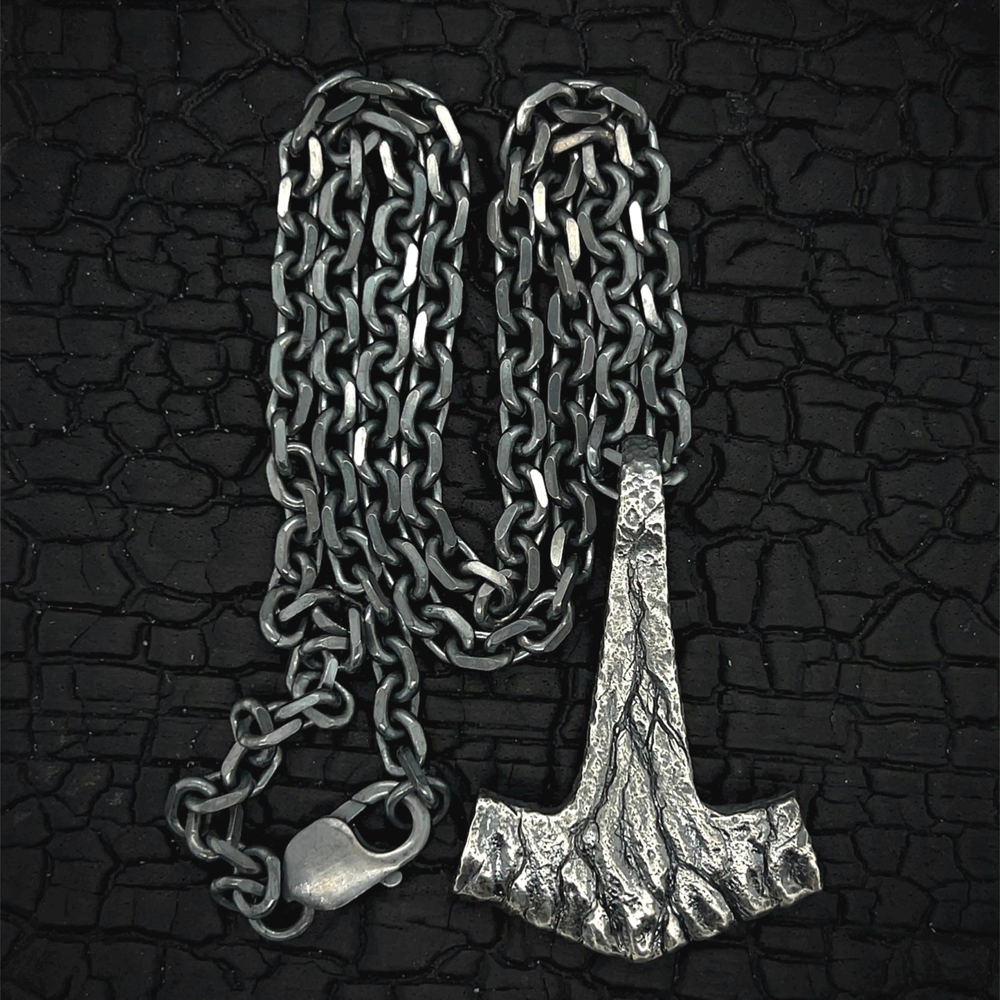 Large Battleworn Sterling Silver Mjolnir Pendant: Thor's Hammer Necklace