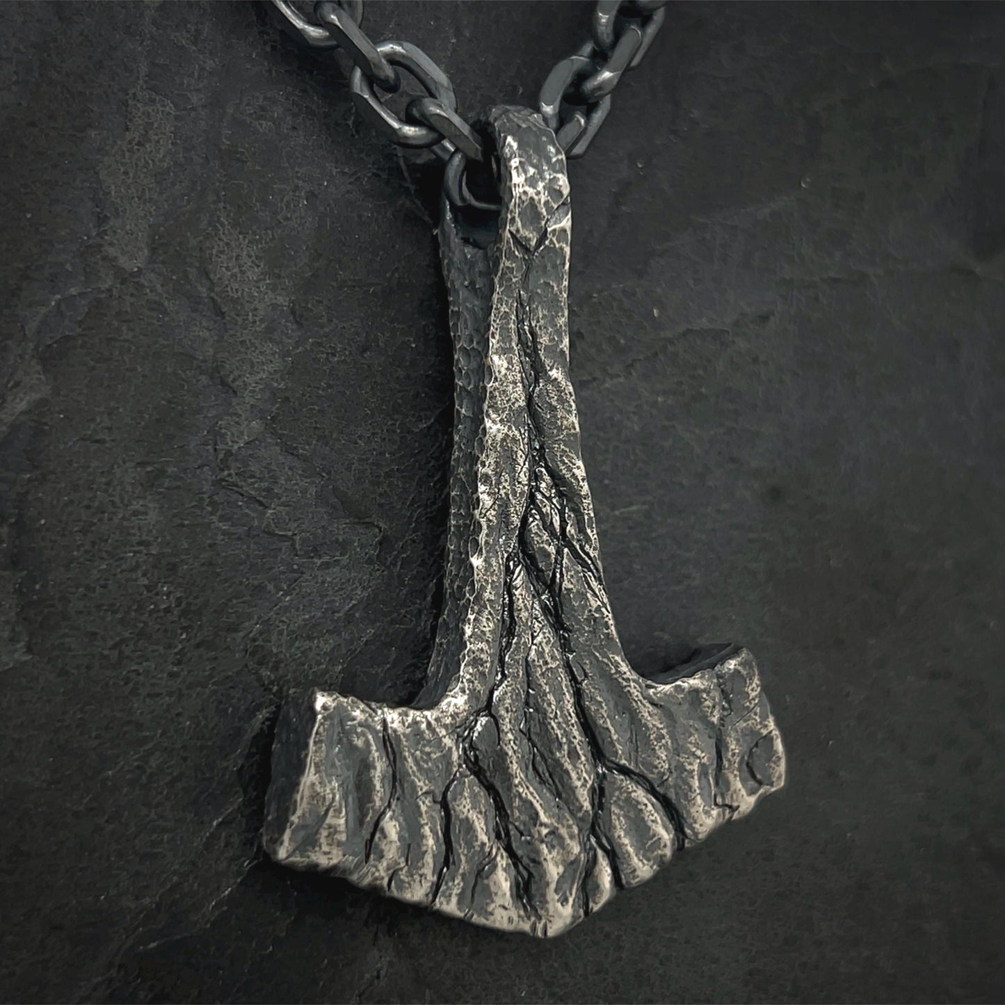 Large Battleworn Sterling Silver Mjolnir Pendant: Thor's Hammer Necklace