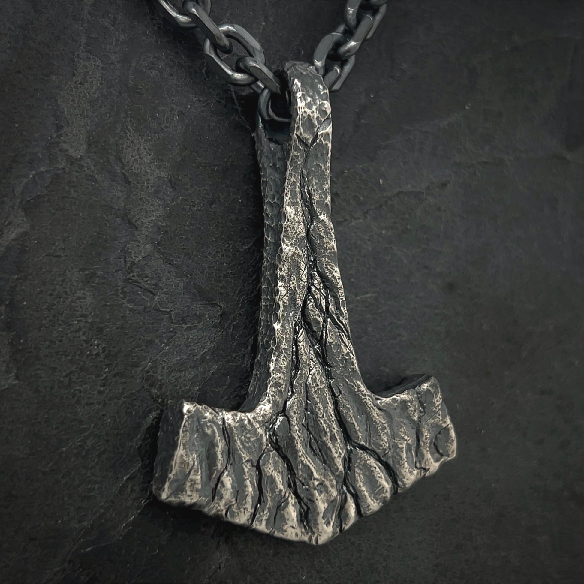 Large Battleworn Sterling Silver Mjolnir Pendant: Thor's Hammer Necklace