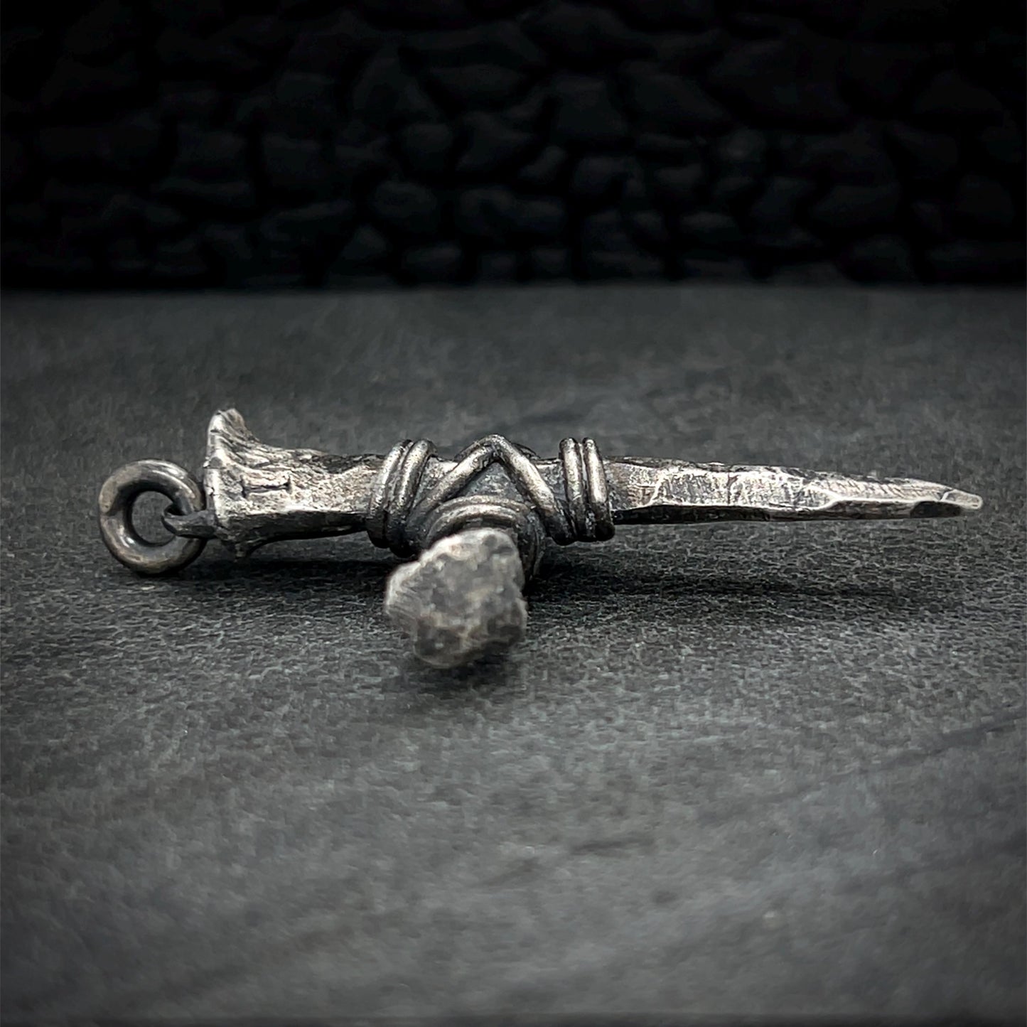 Oxidized Sterling Silver Nail Cross Pendant Necklace: Handmade Crucifix (51 mm)