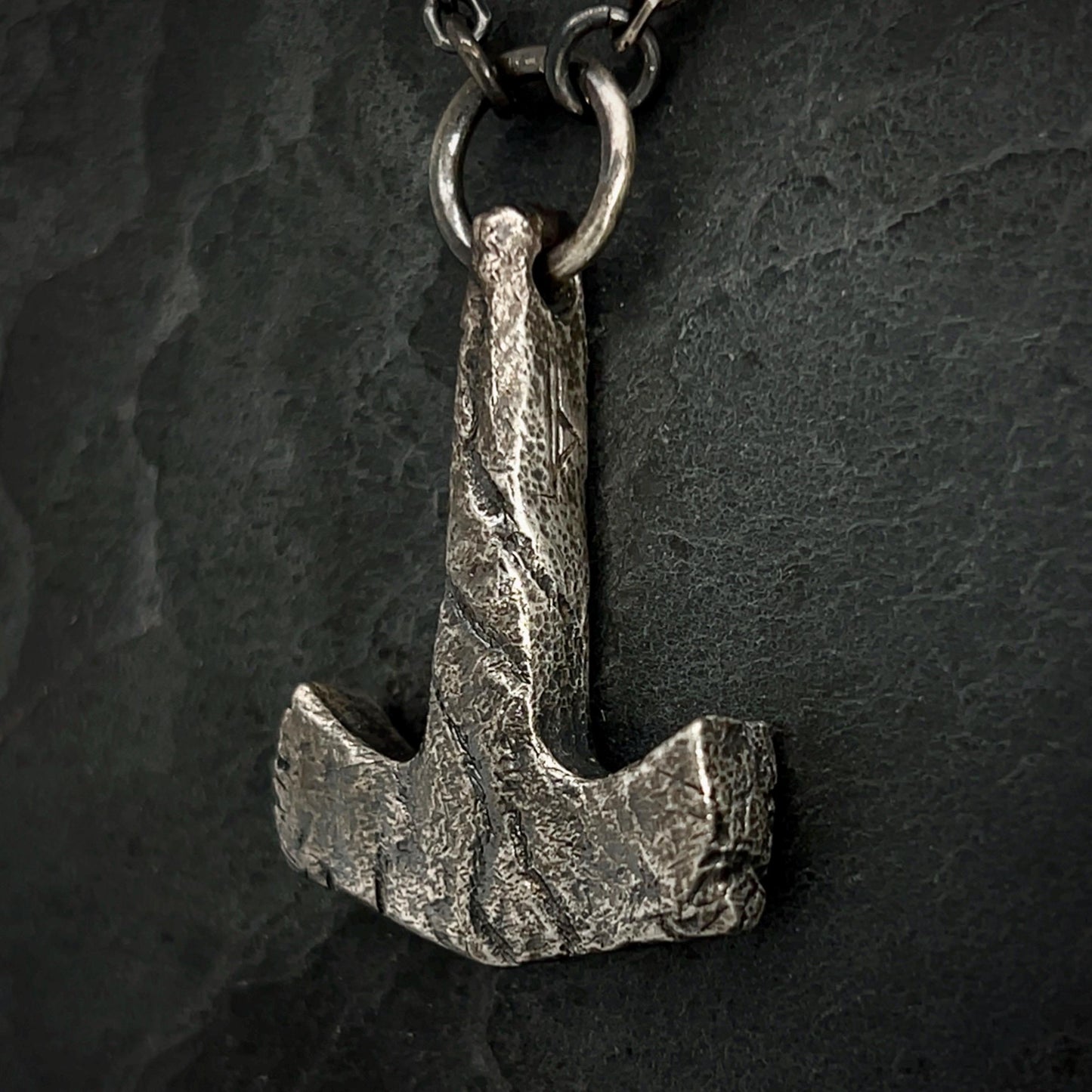 Battleworn Sterling Silver Mjolnir Pendant: Thurisaz Rune, Handcrafted Thor's Hammer