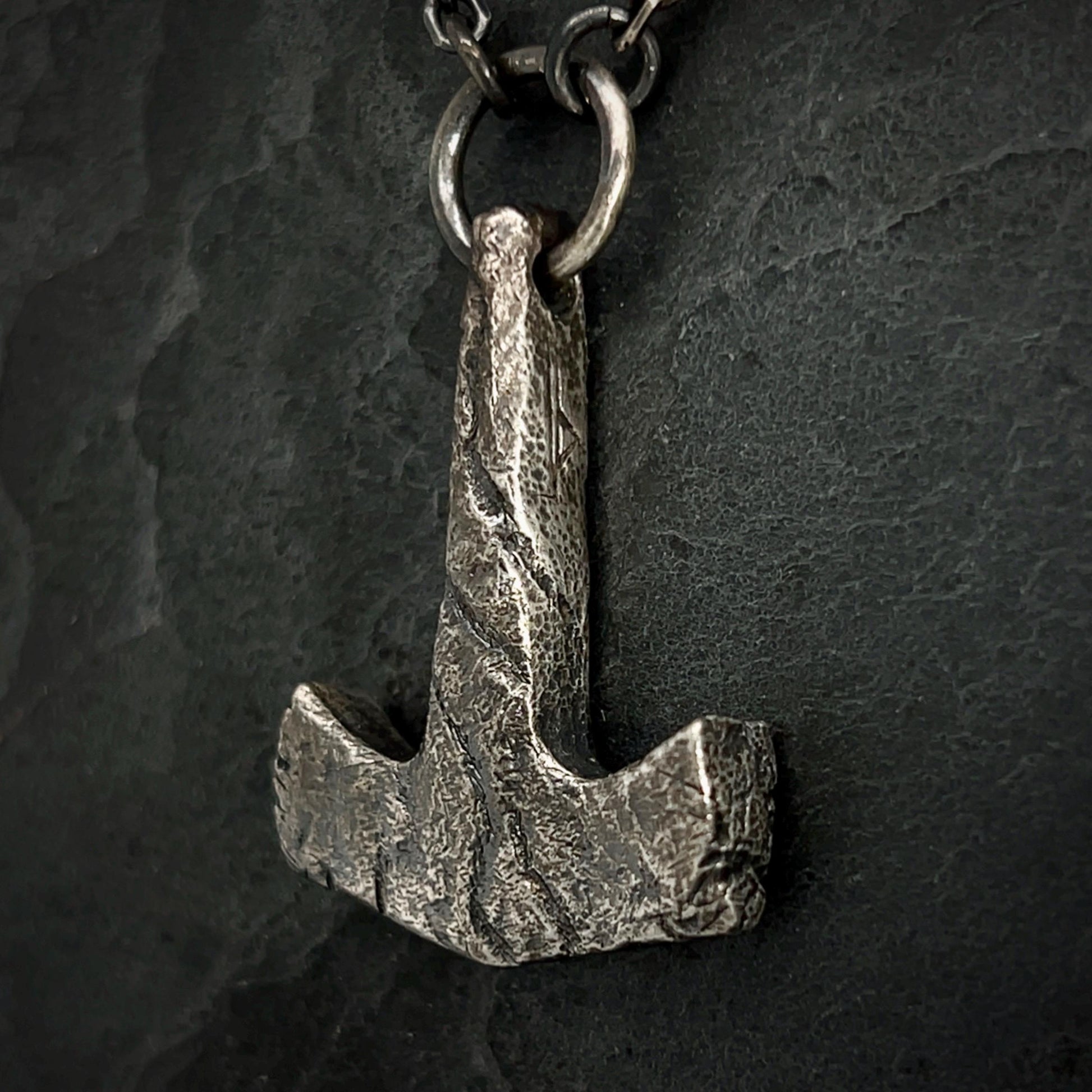 Battleworn Sterling Silver Mjolnir Pendant: Thurisaz Rune, Handcrafted Thor's Hammer