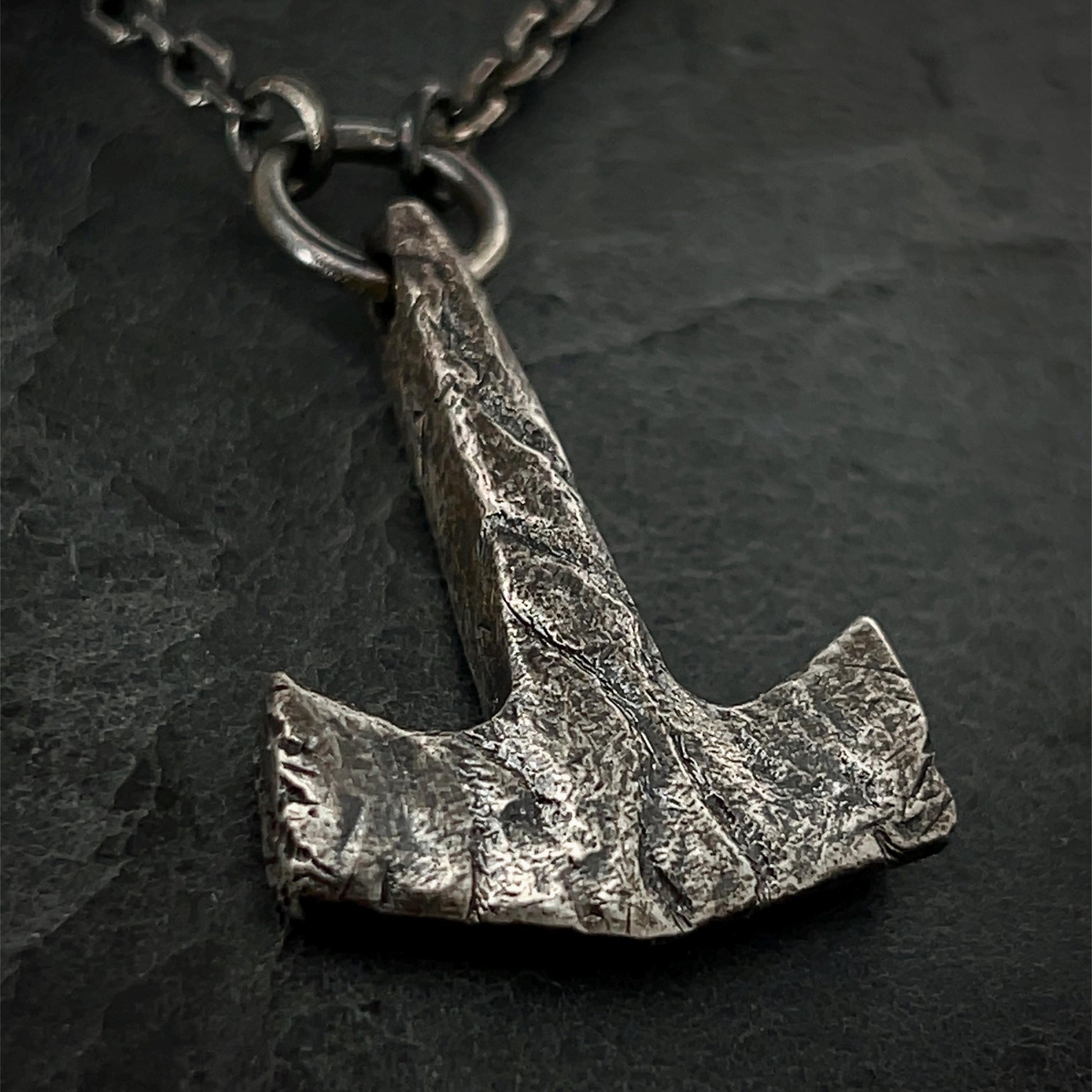 Battleworn Sterling Silver Mjolnir Pendant: Thurisaz Rune, Handcrafted Thor's Hammer