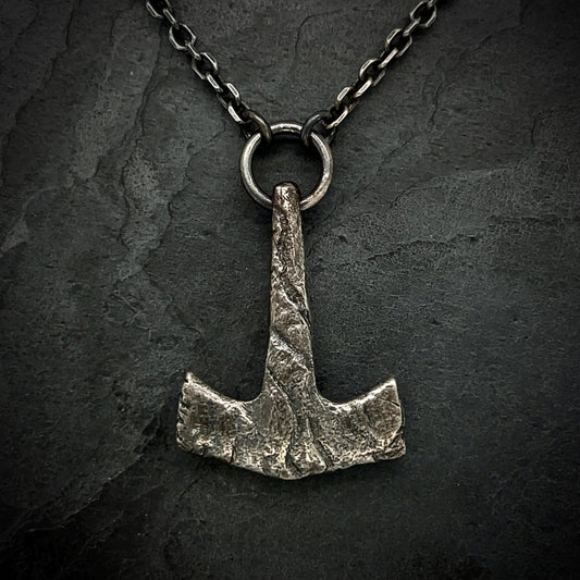 Battleworn Sterling Silver Mjolnir Pendant: Thurisaz Rune, Handcrafted Thor's Hammer