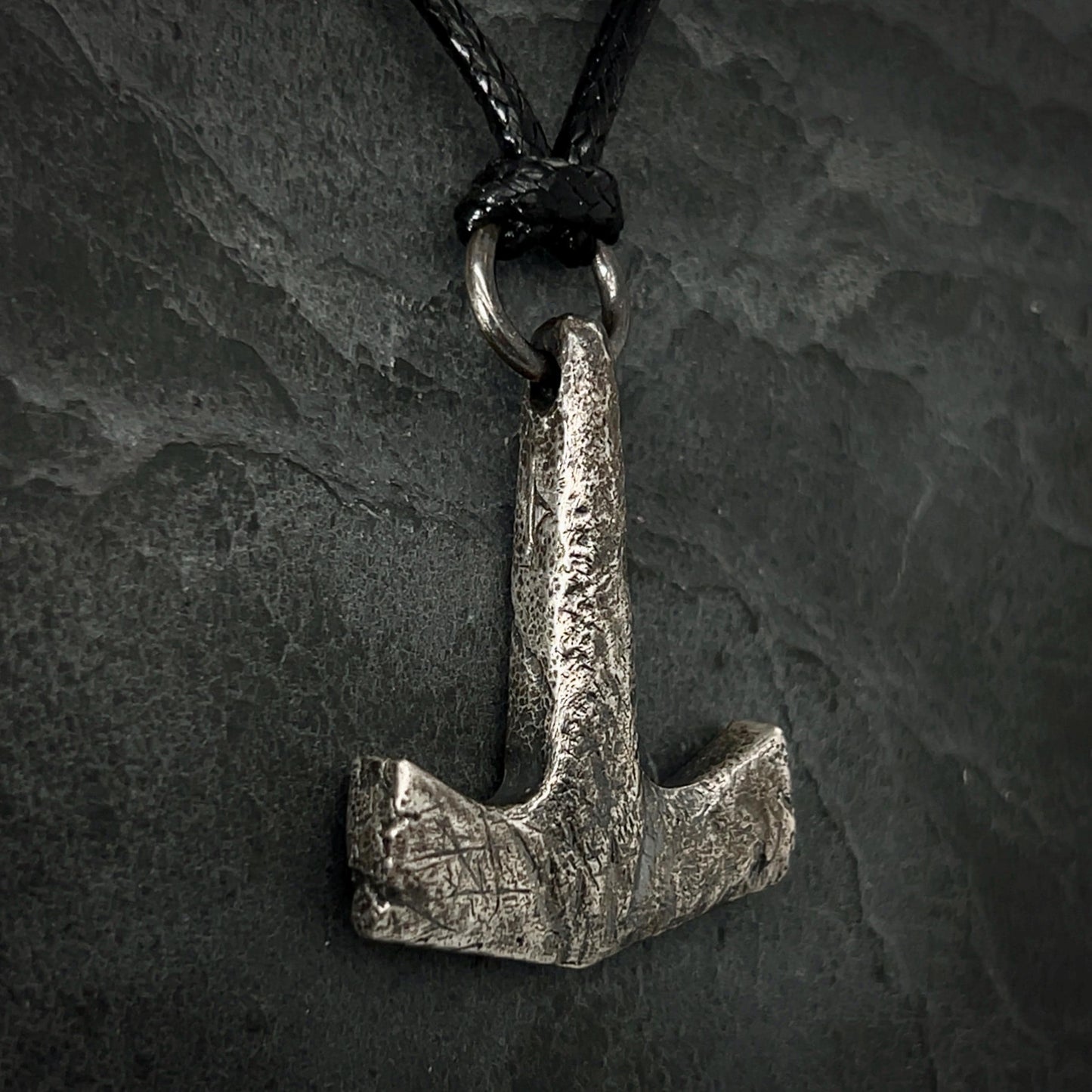 Battleworn Sterling Silver Mjolnir Pendant: Thurisaz Rune, Handcrafted Thor's Hammer