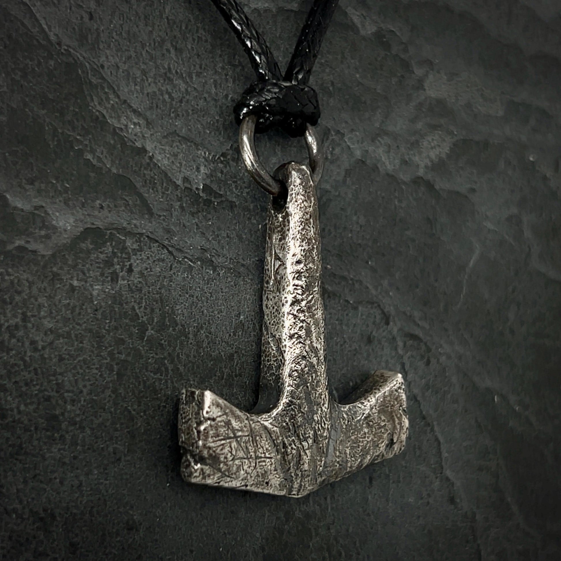 Battleworn Sterling Silver Mjolnir Pendant: Thurisaz Rune, Handcrafted Thor's Hammer