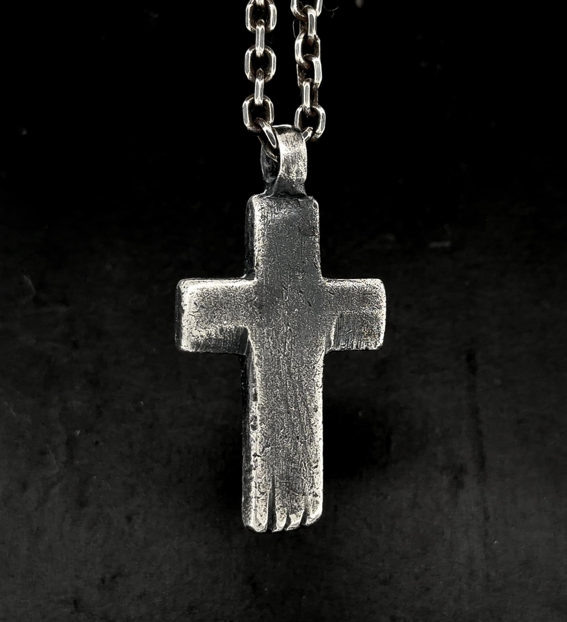 Oxidized Sterling Silver Cross Necklace: Rustic Christian Pendant