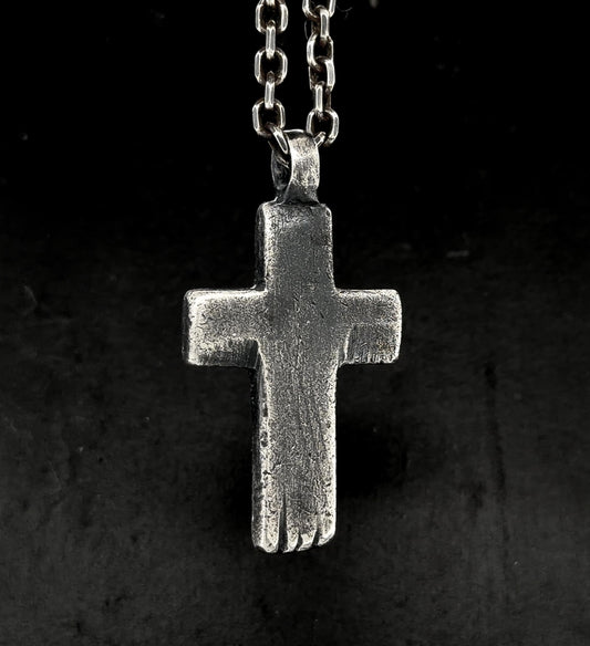 Oxidized Sterling Silver Cross Necklace: Rustic Christian Pendant