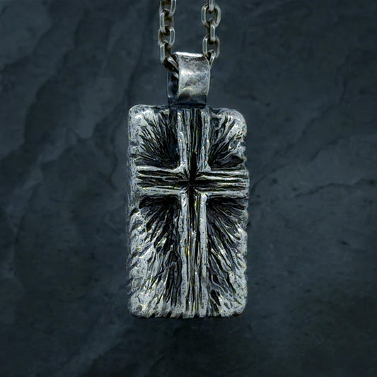 Radiating Cross Pendant in Oxidised Sterling Silver