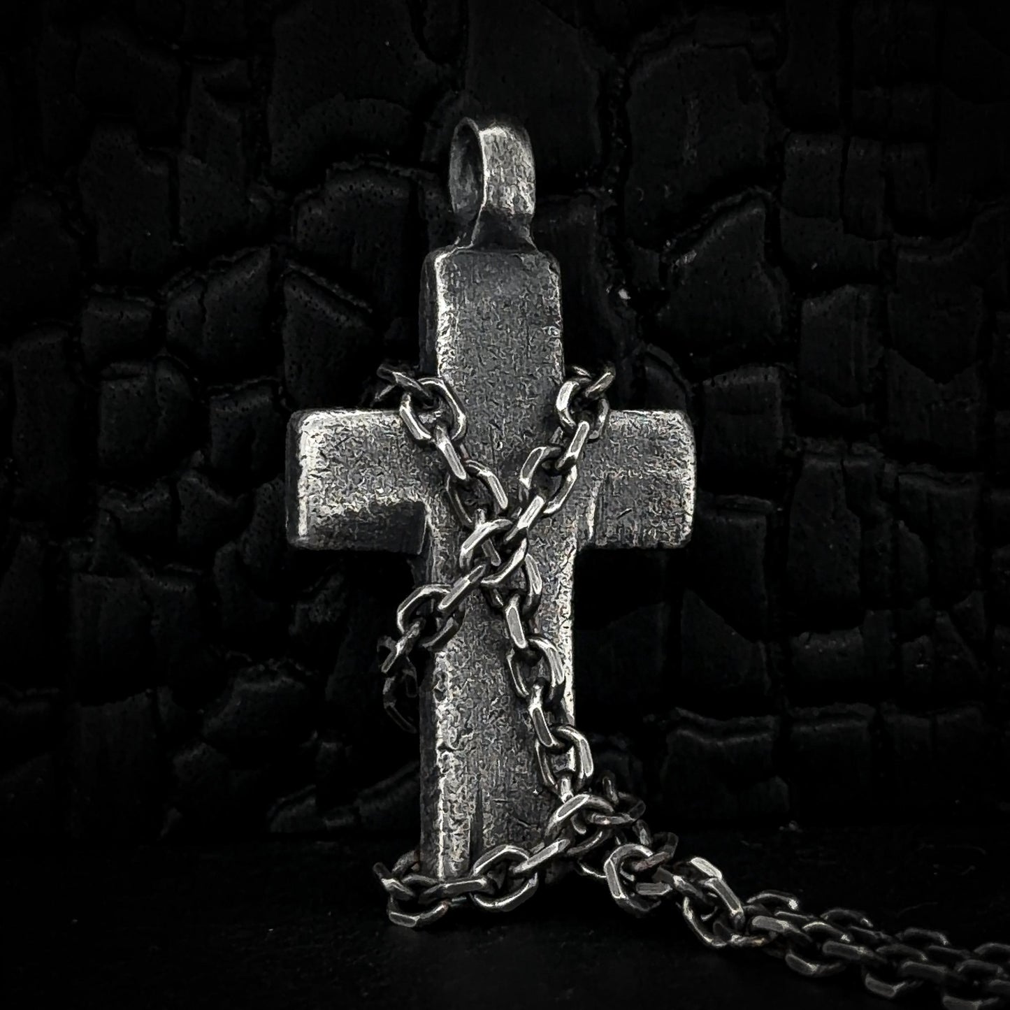 Oxidized Sterling Silver Cross Necklace: Rustic Christian Pendant