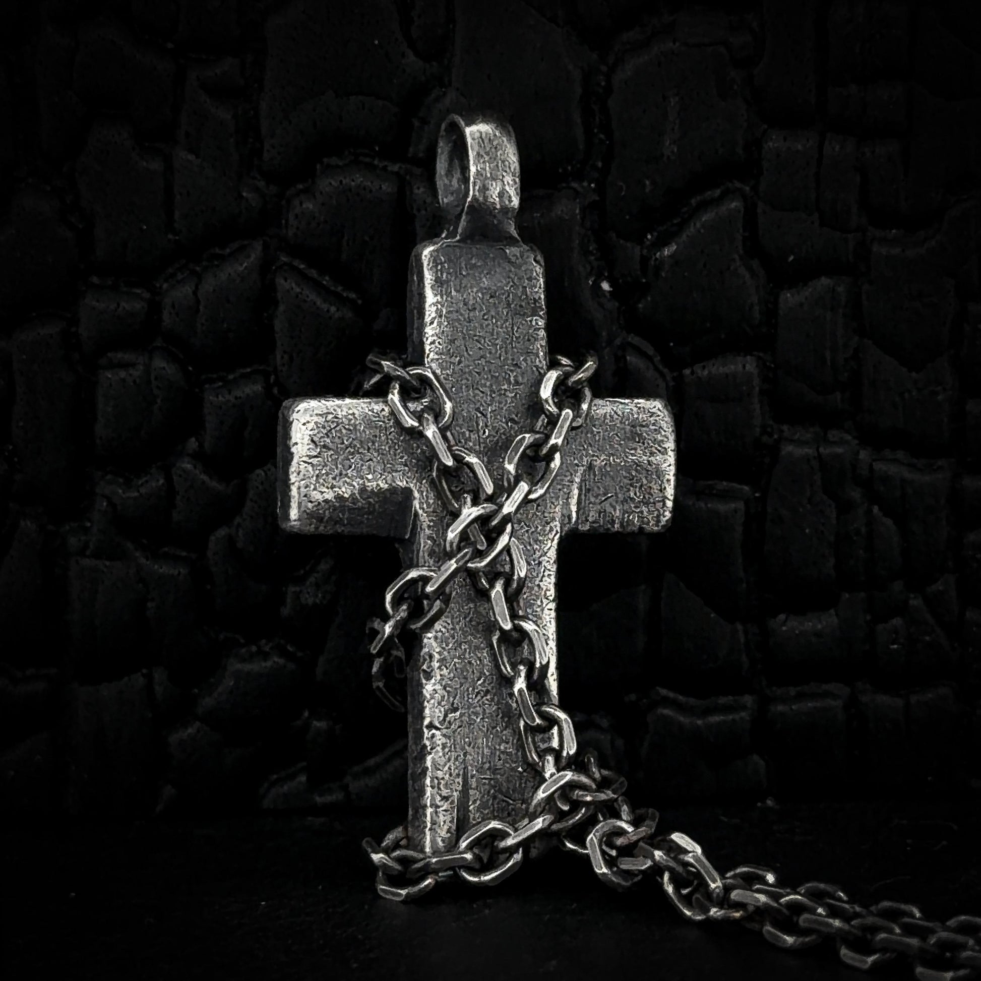 Oxidized Sterling Silver Cross Necklace: Rustic Christian Pendant
