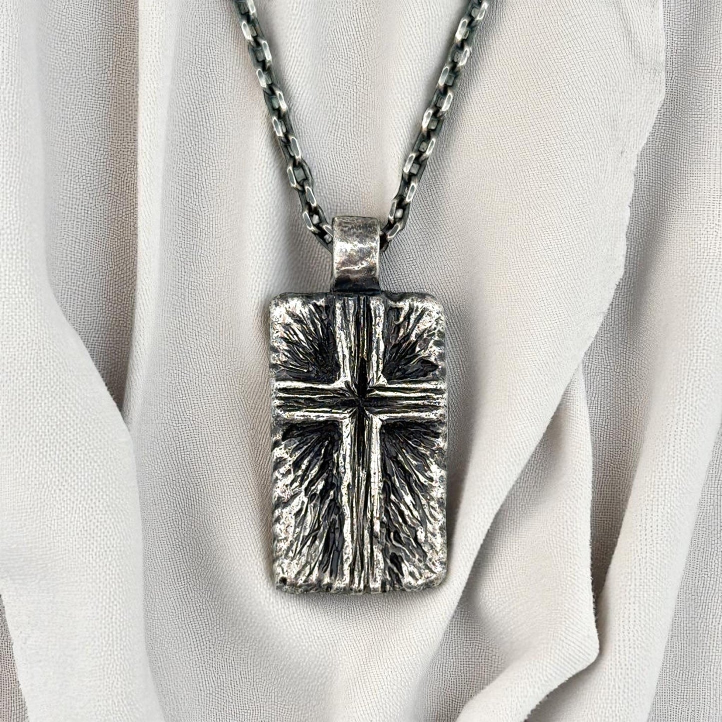 Radiating Cross Pendant in Oxidised Sterling Silver