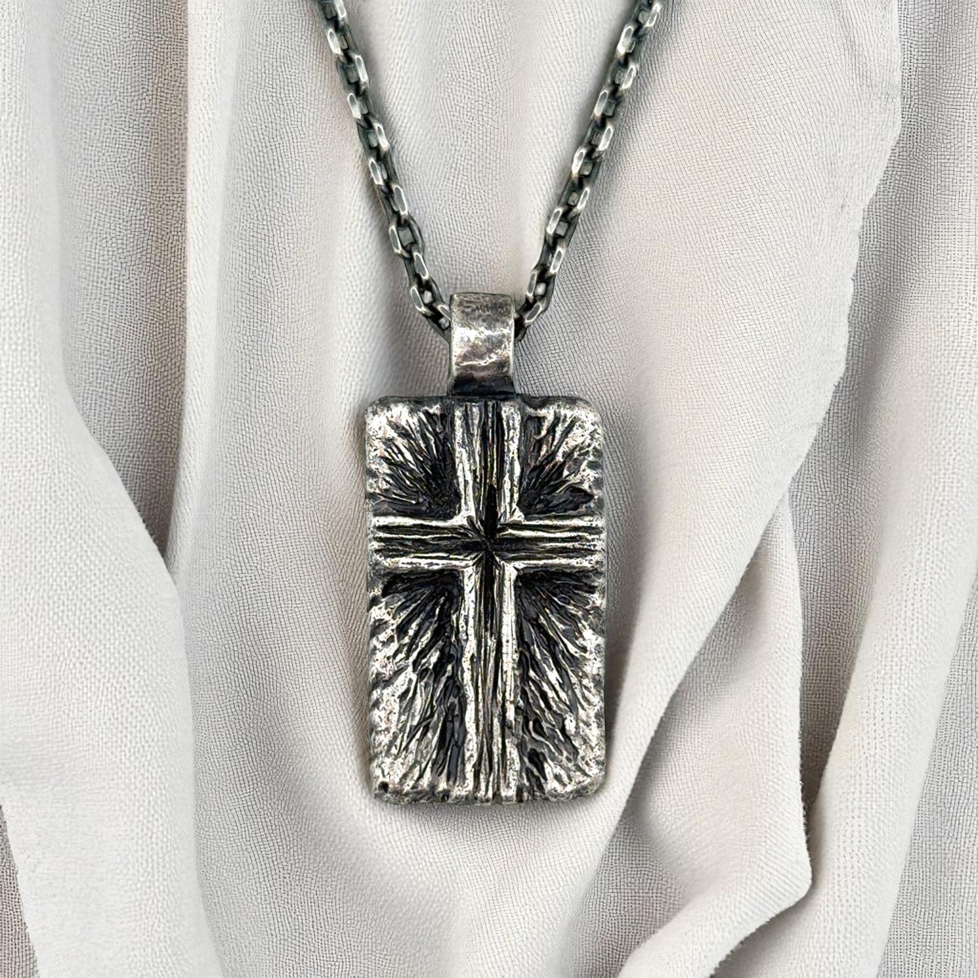 Radiating Cross Pendant in Oxidised Sterling Silver