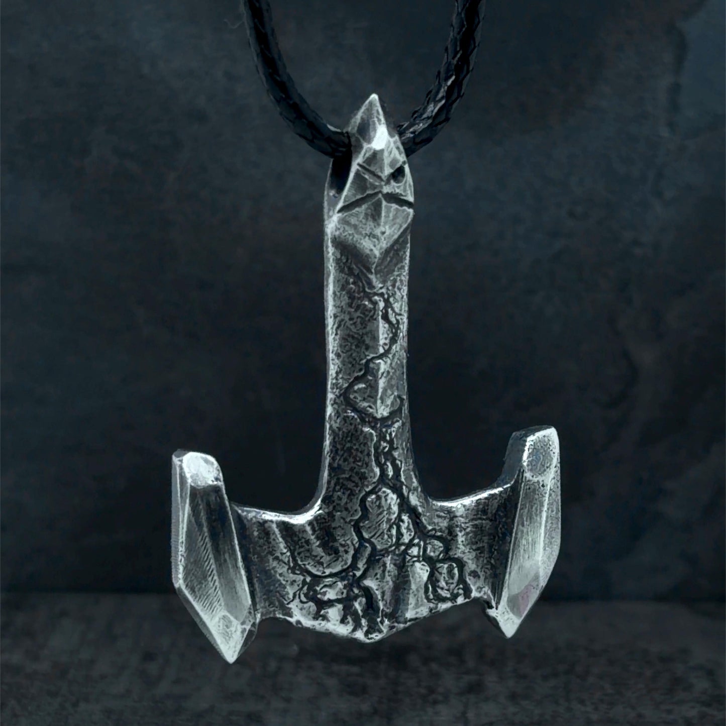 Hand Carved Sterling Silver Mjolnir Pendant, Thor Hammer Necklace