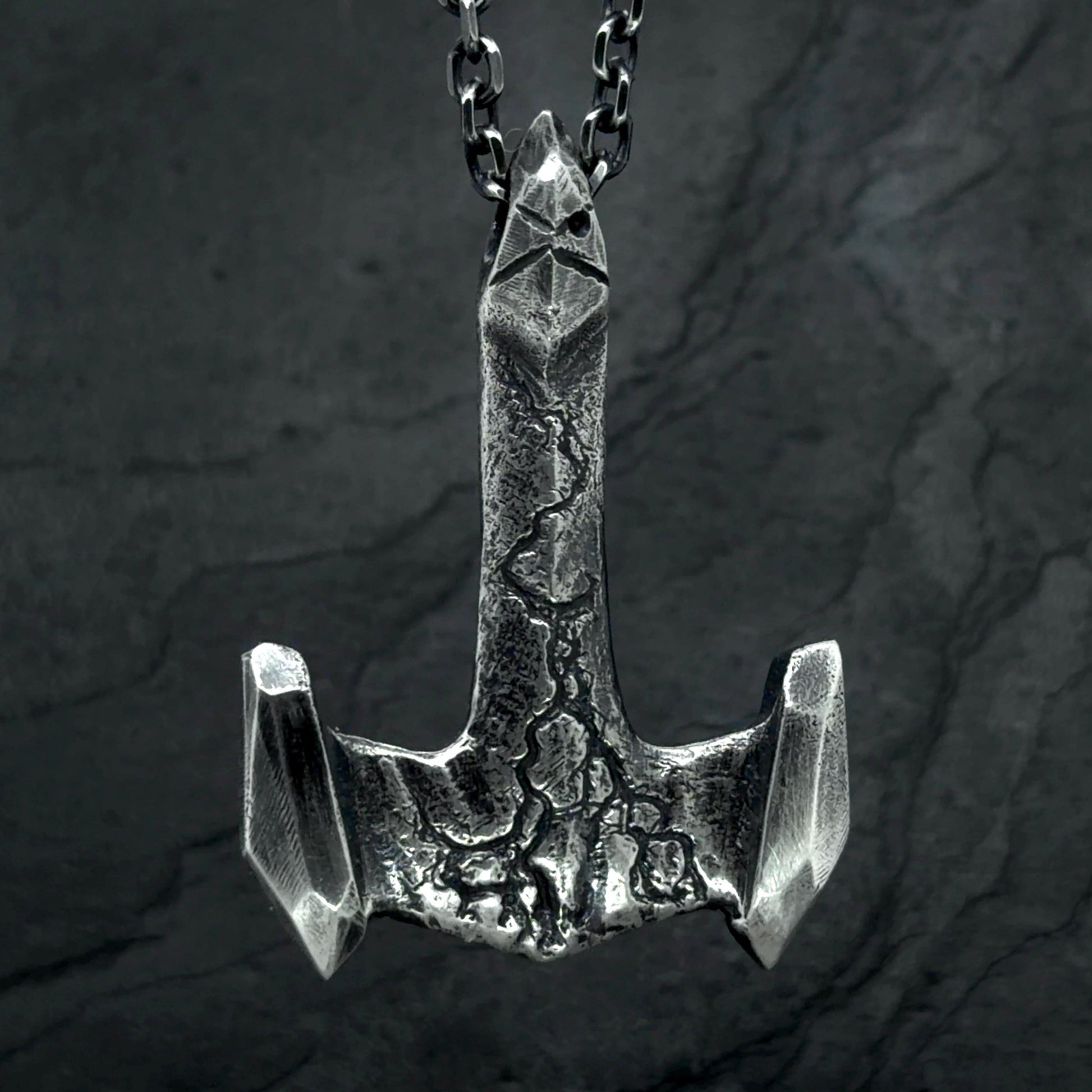 Hand Carved Sterling Silver Mjolnir Pendant, Thor Hammer Necklace