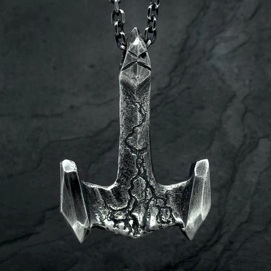 Hand Carved Sterling Silver Mjolnir Pendant, Thor Hammer Necklace