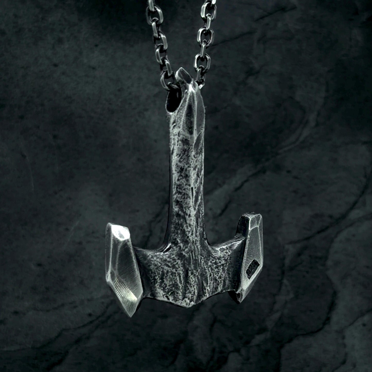 Hand Carved Sterling Silver Mjolnir Pendant, Thor Hammer Necklace