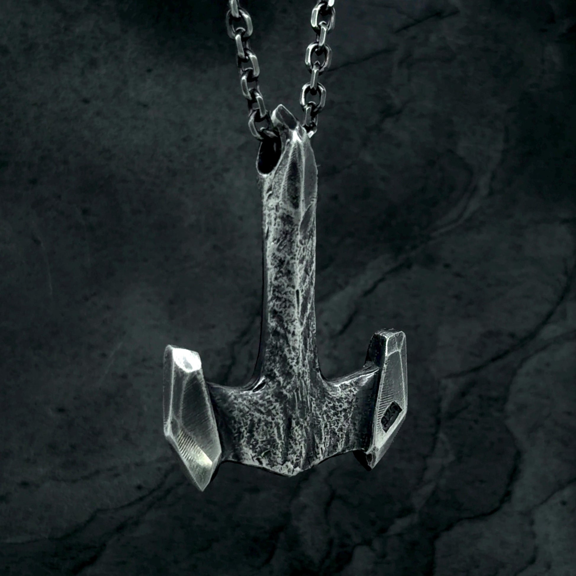 Hand Carved Sterling Silver Mjolnir Pendant, Thor Hammer Necklace