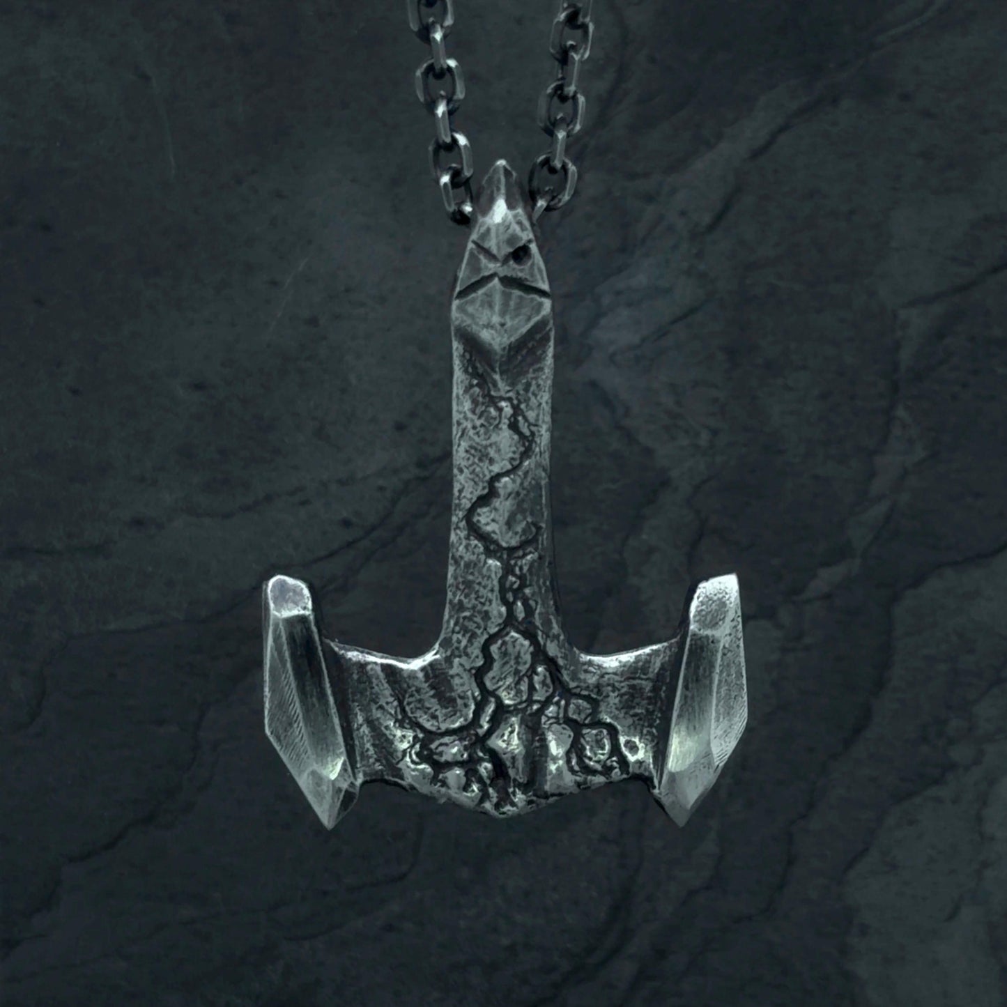 Hand Carved Sterling Silver Mjolnir Pendant, Thor Hammer Necklace