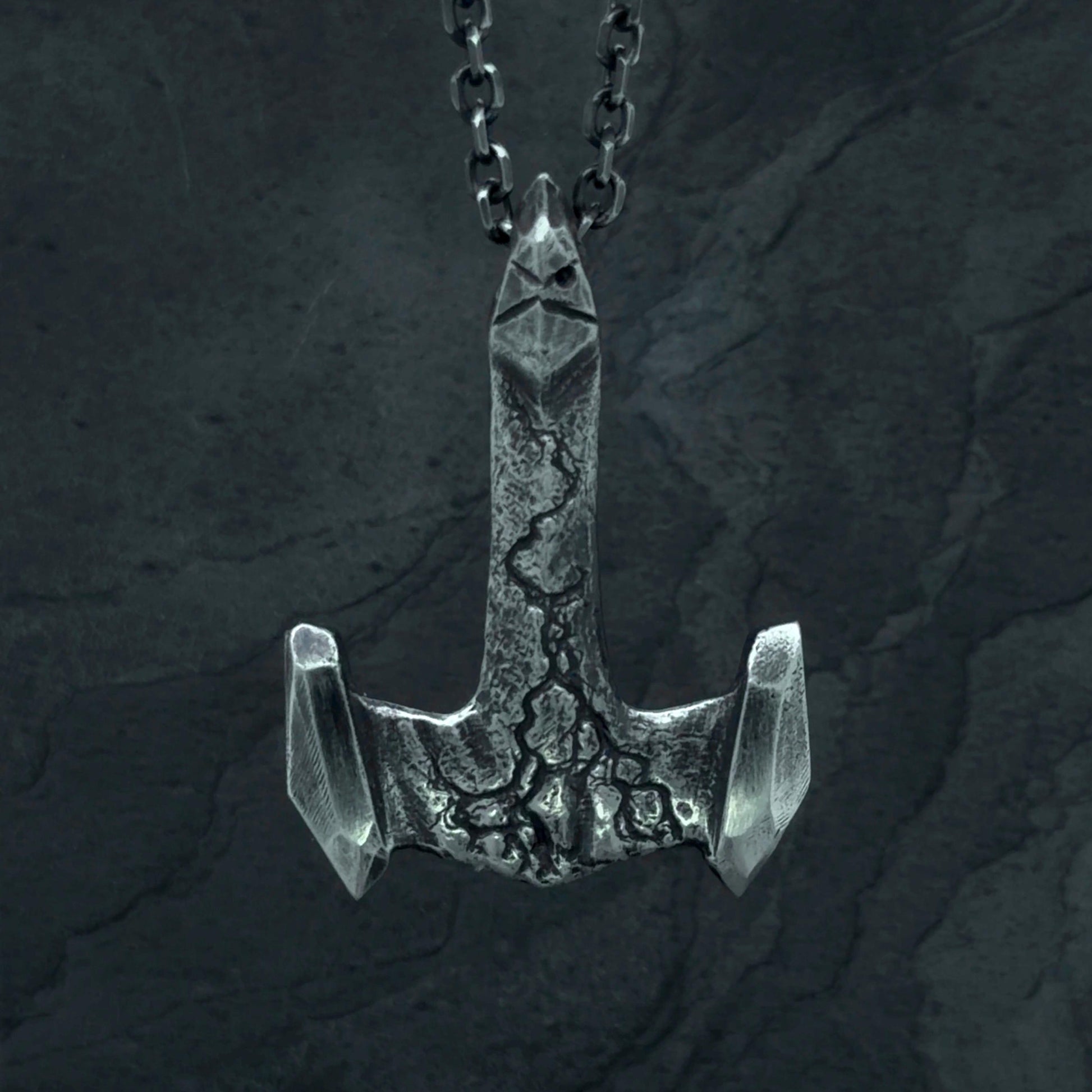 Hand Carved Sterling Silver Mjolnir Pendant, Thor Hammer Necklace