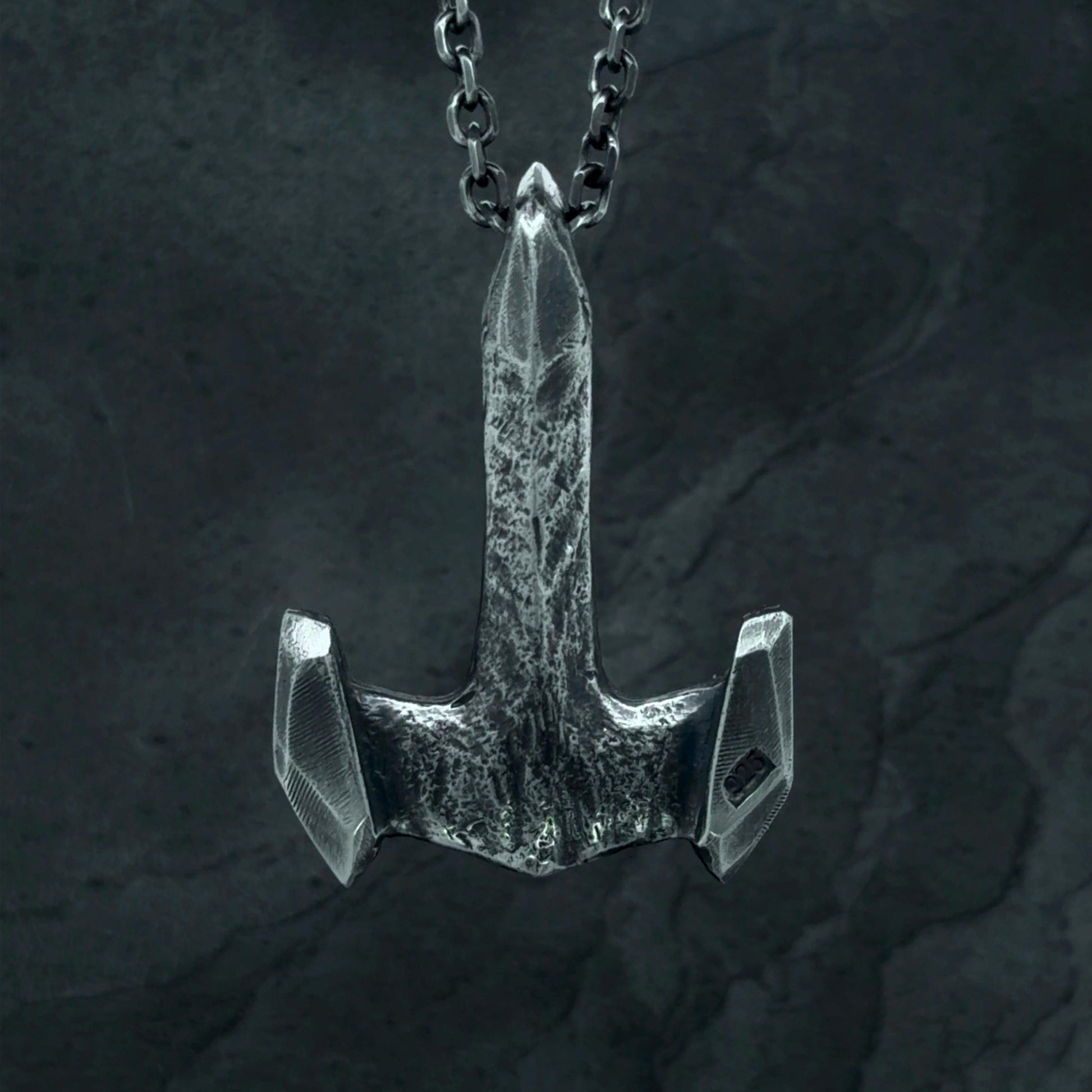 Hand Carved Sterling Silver Mjolnir Pendant, Thor Hammer Necklace