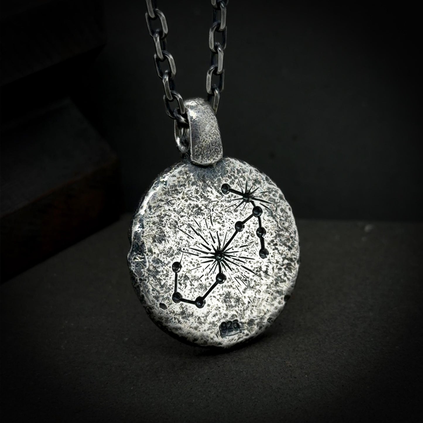 Scorpio Necklace in Sterling Silver — Zodiac Relic Pendant with Constellation Reverse